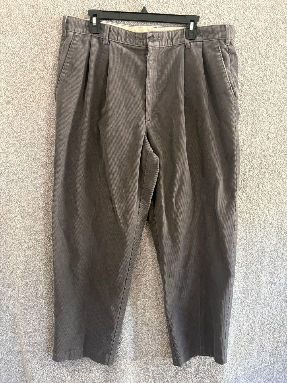 Vintage Gray Corduroy Pleated Pants Straight Leg Grandpa